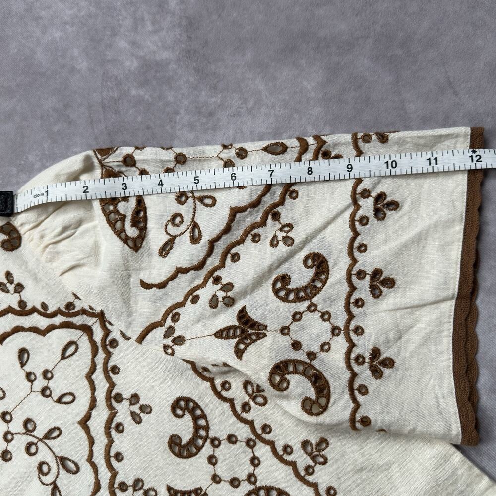 Sezane Waverly Blouse NWT Beige Brown Embroidered Linen Cotton Lace Trim 36 US 4 - Picture 13 of 16